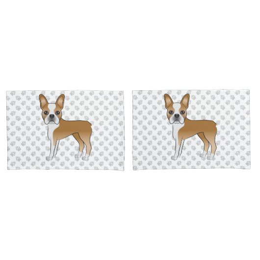 Reebruine En Witte Boston Terrier Cartoon Hond & P Kussensloop (Voorkant-Set)