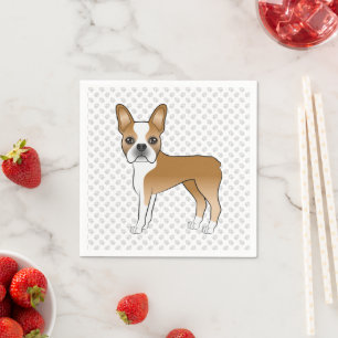 Reebruine En Witte Boston Terrier Cartoon Hond & P Servet