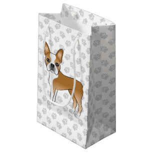 Reebruine en witte Boston Terrier Cartoonhond & Po Klein Cadeauzakje