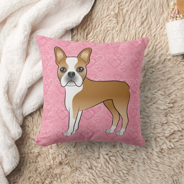 Reebruine En Witte Boston Terrier Hond Op Roze Har Kussen (Deken)