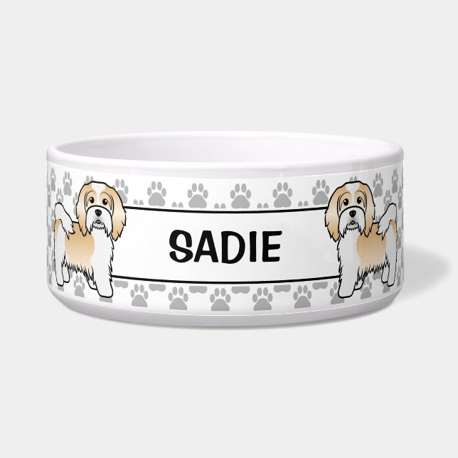 Reebruine En Witte Havanese Hond Met Poten & Naam Voerbakje (Voorkant)