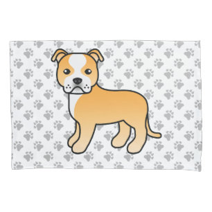 Reebruine En Witte Staffie Schattige Cartoon Hond  Kussensloop