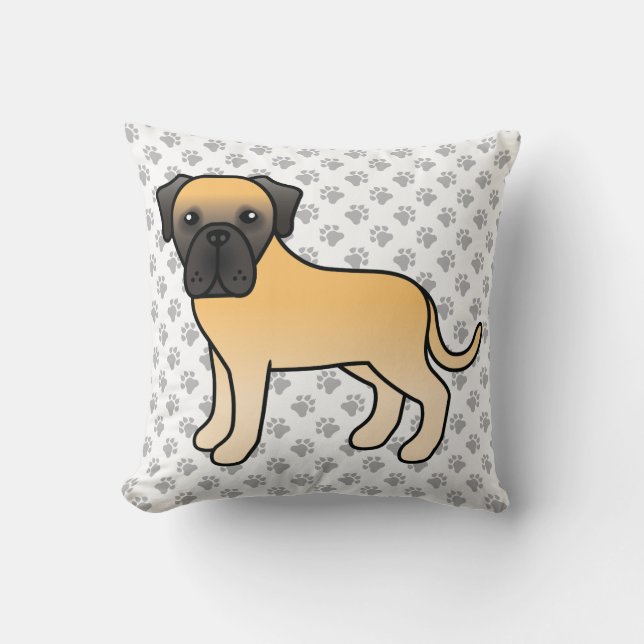 Reebruine Engelse Mastiff Cute Cartoon Hond & Poot Kussen (Voorkant)