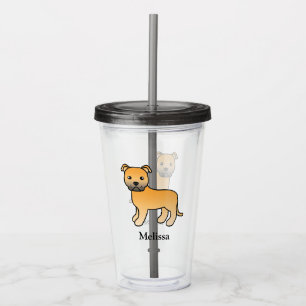 Reebruine Engelse Staffie Schattige Cartoon Hond & Acryl Drinkbeker