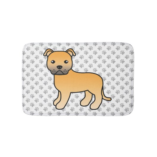 Reebruine Engelse Staffie Schattige Cartoon Hond & Badmat (Voorkant)