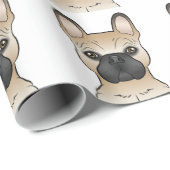 Reebruine Franse Bulldog Cartoon Hondenkop Patroon Cadeaupapier (Rol Hoek)