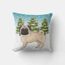 Reebruine Pug Schattige Cartoonhond Besneeuwde Win Kussen