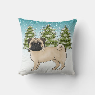Reebruine Pug Schattige Cartoonhond Besneeuwde Win Kussen