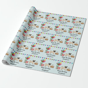 Reebruine puggond hond cartoon moppen kleurrijke g cadeaupapier