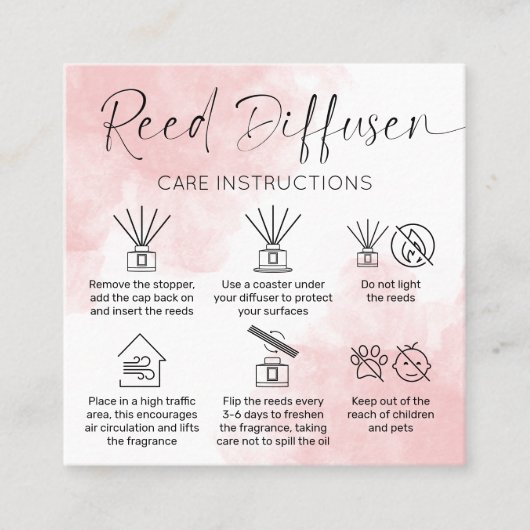 Reed Diffuser Care Guide Elegante Roze Waterverf Vierkante Visitekaartje (Voorkant)