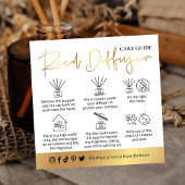 Reed Diffuser Care Instructies Wit & Goud Logo Vierkante Visitekaartje