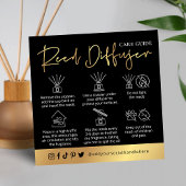 Reed Diffuser Care Instructies Zwart & Goud Logo Vierkante Visitekaartje