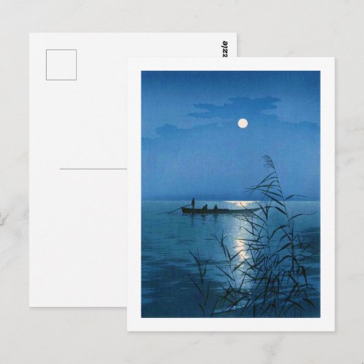 Reed Lake en Full Moon, Koho Shoda, Woodcut Briefkaart (Voorkant / Achterkant)
