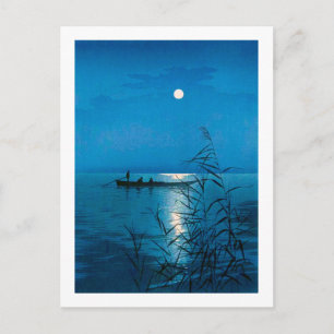 Reed Lake en Full Moon, Koho Shoda, Woodcut Briefkaart