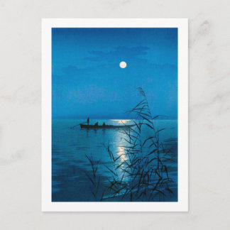 Reed Lake en Full Moon, Koho Shoda, Woodcut Briefkaart