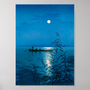 Reed Lake en Full Moon, Koho Shoda, Woodcut Poster