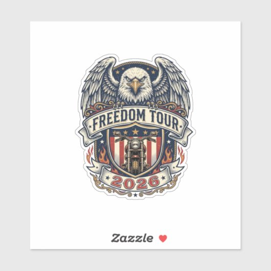 reedom Tour 2026 Vintage Eagle Motorfiets Sticker (Vel)