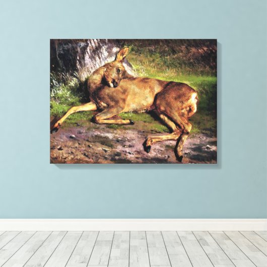 Reeën in het bos (door Rosa Bonheur) Canvas Afdruk (Insitu (Houten vloer))