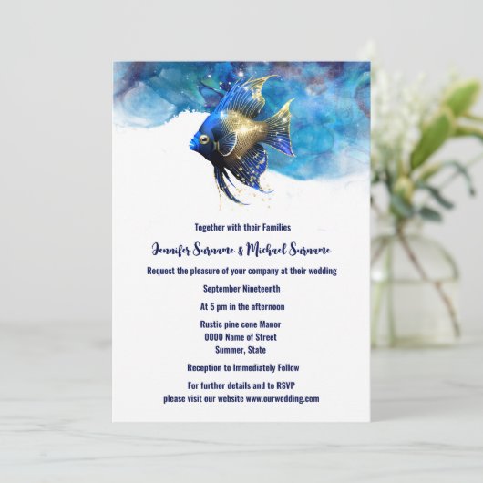 Reef eiland engel vis 3D blauw goud Kaart (Staand voorkant)