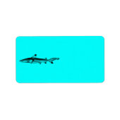  Reef Shark Illustratie Neon Blauwgroen Blauw Etiket (Voorkant)