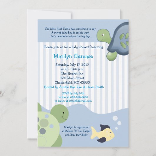 REEF TURTLE 5x7 Baby shower Uitnodiging (Voorkant)