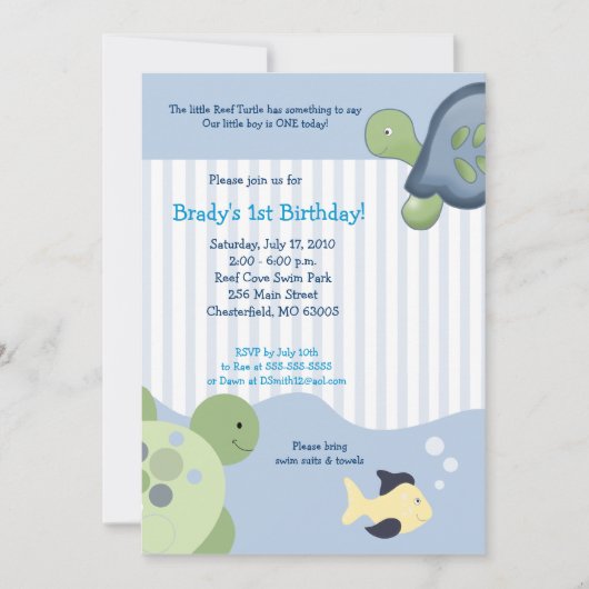 REEF TURTLE & Fish 5x7 Aangepaste uitnodiging voor (Voorkant)