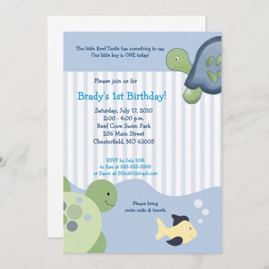 REEF TURTLE & Fish 5x7 Aangepaste uitnodiging voor (Voorkant / Achterkant)