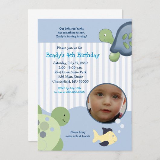 REEF TURTLE Foto 5x7 Aangepaste uitnodiging op fee (Voorkant / Achterkant)