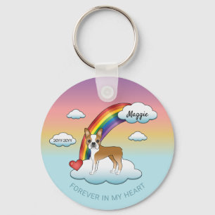 Reehout en witte Boston Terrier Regenboog Herdenki Sleutelhanger