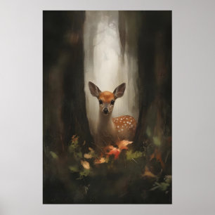 Reekalf in boslicht bosbabyhertenkunstprint poster