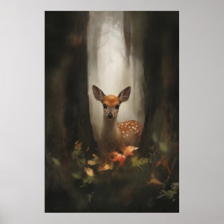 Reekalf in boslicht bosbabyhertenkunstprint poster