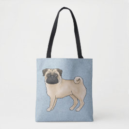 Reekalf Kleur Cute Pug Mops Cartoon Hond Rassen Bl Tote Bag