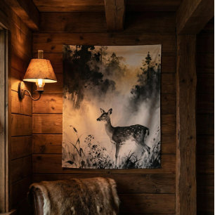 Reekalf-tapijt Nevelig bos kunst Wandkleed