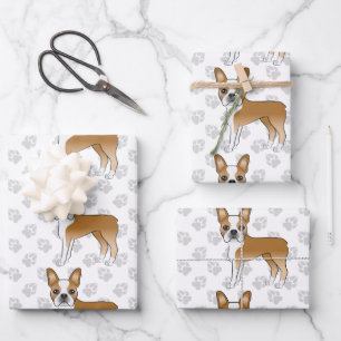 Reekleurige Boston Terrier Cartoon Honden & Poot P Inpakpapier Vel
