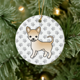 Reekleurige Chihuahua Cartoon Hond & Pootjes Keramisch Ornament