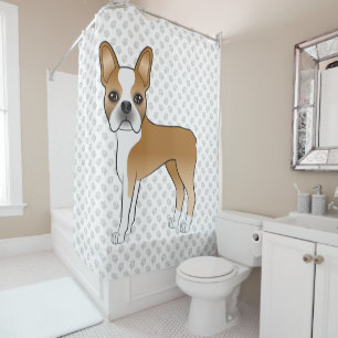 Reekleurige en witte Boston Terrier cartoon hond e Douchegordijn