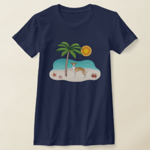 Reekleurige en witte Iggy-hond op een tropisch zom T-shirt