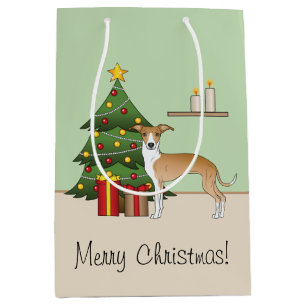 Reekleurige en witte Italiaanse Windhond & Kerstbo Medium Cadeauzakje
