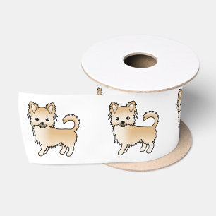 Reekleurige langharige Chihuahua Cute Cartoon Hond Satijnen Lint