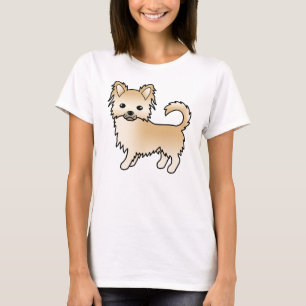 Reekleurige langharige Chihuahua Cute Cartoon Hond T-shirt