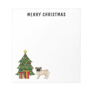 Reekrugpug Cute Cartoon Hond Met Een Kerstboom Notitieblok