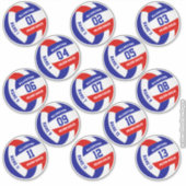 Reeks 13 rode witte blauwe teamkleuren volleyball sticker (Voorkant)