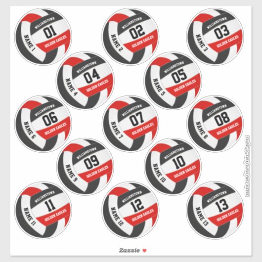 Reeks 13 rode zwarte teamkleuren volleyball sticker (Vel)