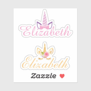 Reeks 2 eenhoorn douanenaam roze en goud sticker