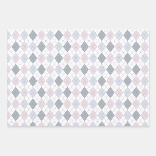 Reeks 3-Baby lammeren, Argyle, Stripes Roze grijs  Inpakpapier Vel (Voorkant 2)