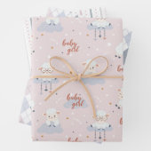 Reeks 3-Baby lammeren, Argyle, Stripes Roze grijs  Inpakpapier Vel (In situ)