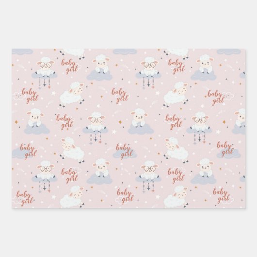 Reeks 3-Baby lammeren, Argyle, Stripes Roze grijs  Inpakpapier Vel (Voorkant)