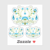 Reeks 3 Blauwe Traditionele Mexicaanse Floral Sticker (Vel)