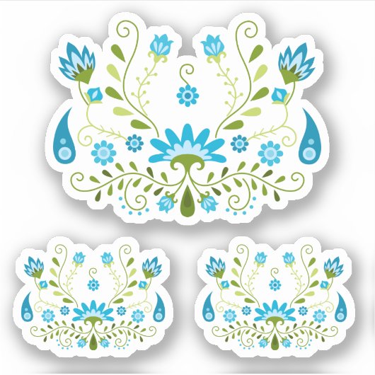 Reeks 3 Blauwe Traditionele Mexicaanse Floral Sticker (Voorkant)