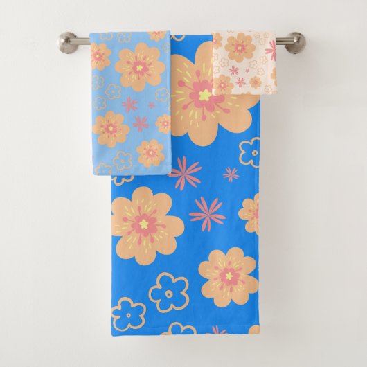 Reeks 3 Retro Floral Pattern-handdoekset Bad Handdoek (Insitu)
